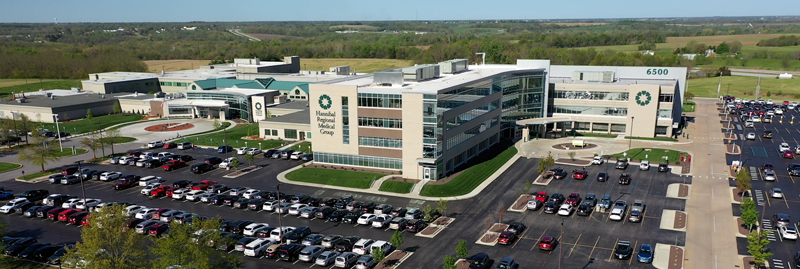 An aerial photograph of the Hannibal Regional campus.