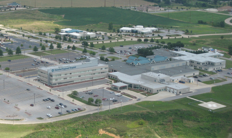 An aerial photograph of the Hannibal Clinic campus.