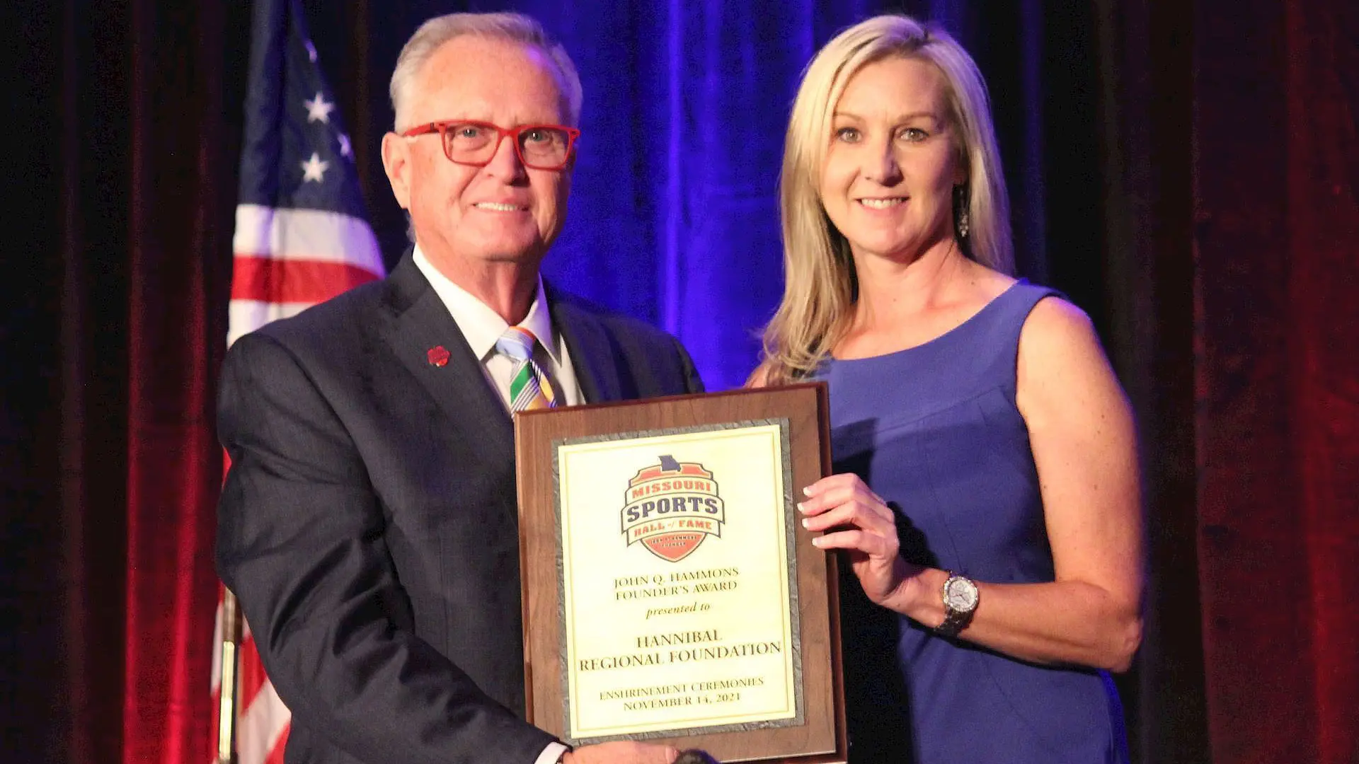 Gerald Thomas and Wendy Harrington with Missouri Sports Hall of Fame Recognition